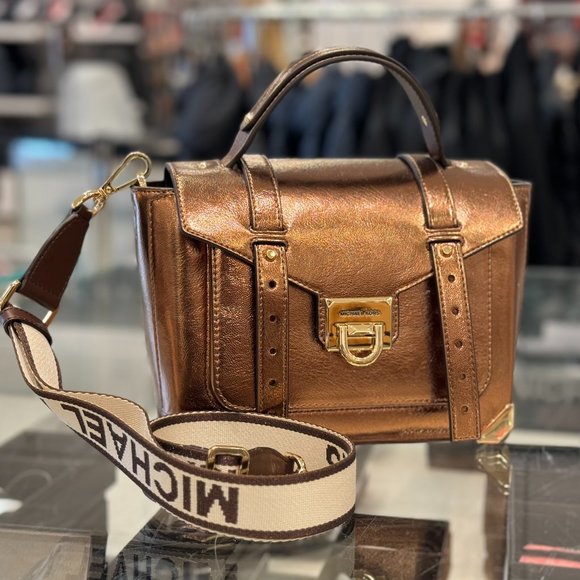 Michael Kors Manhattan Medium Satchel Shoulder Crossbody Bag + Wallet Mocha - Picture 3 of 14